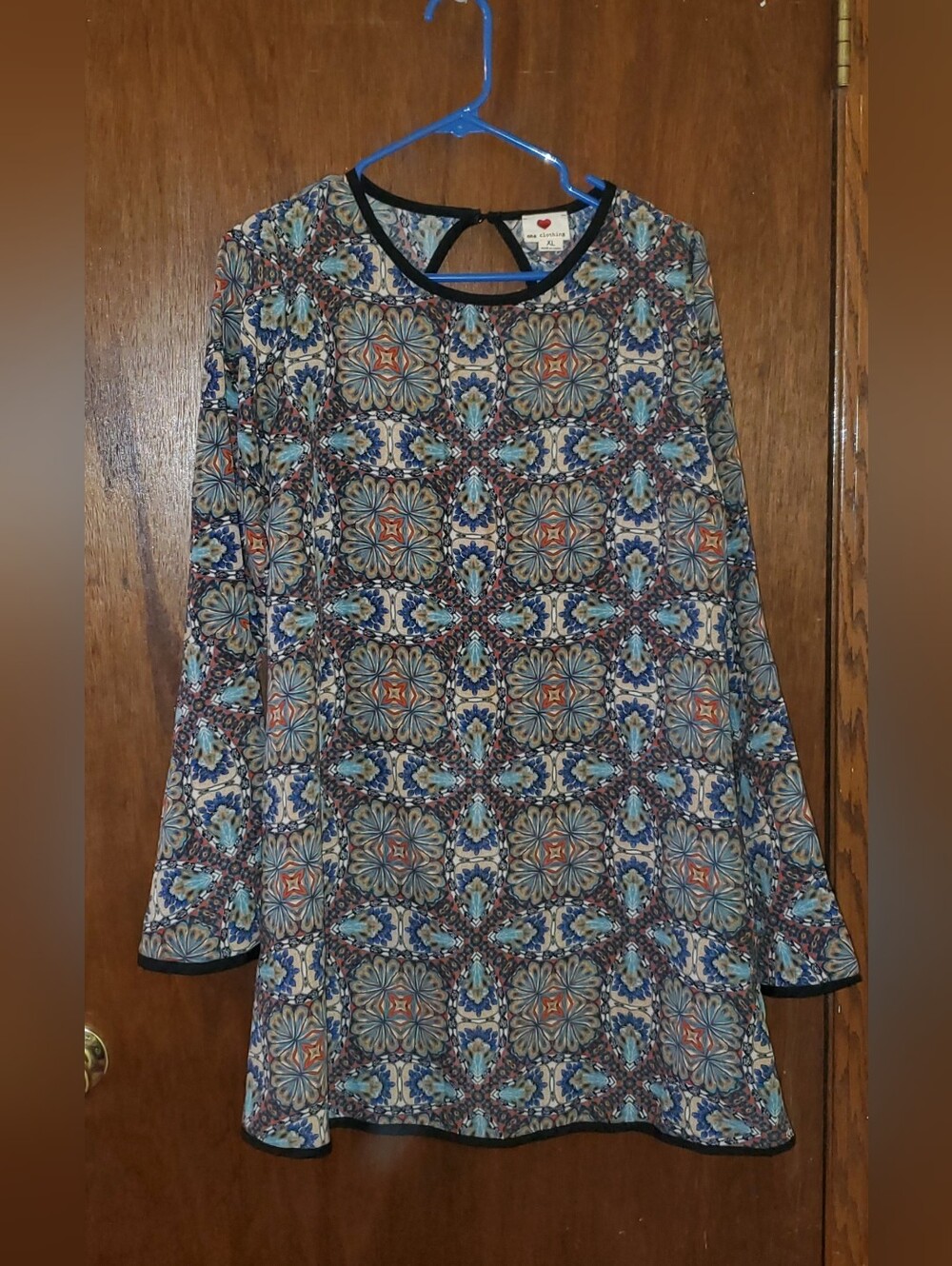 One Clothing Bell Sleeve Mosaic Floral Tunic Dress Sz Xl